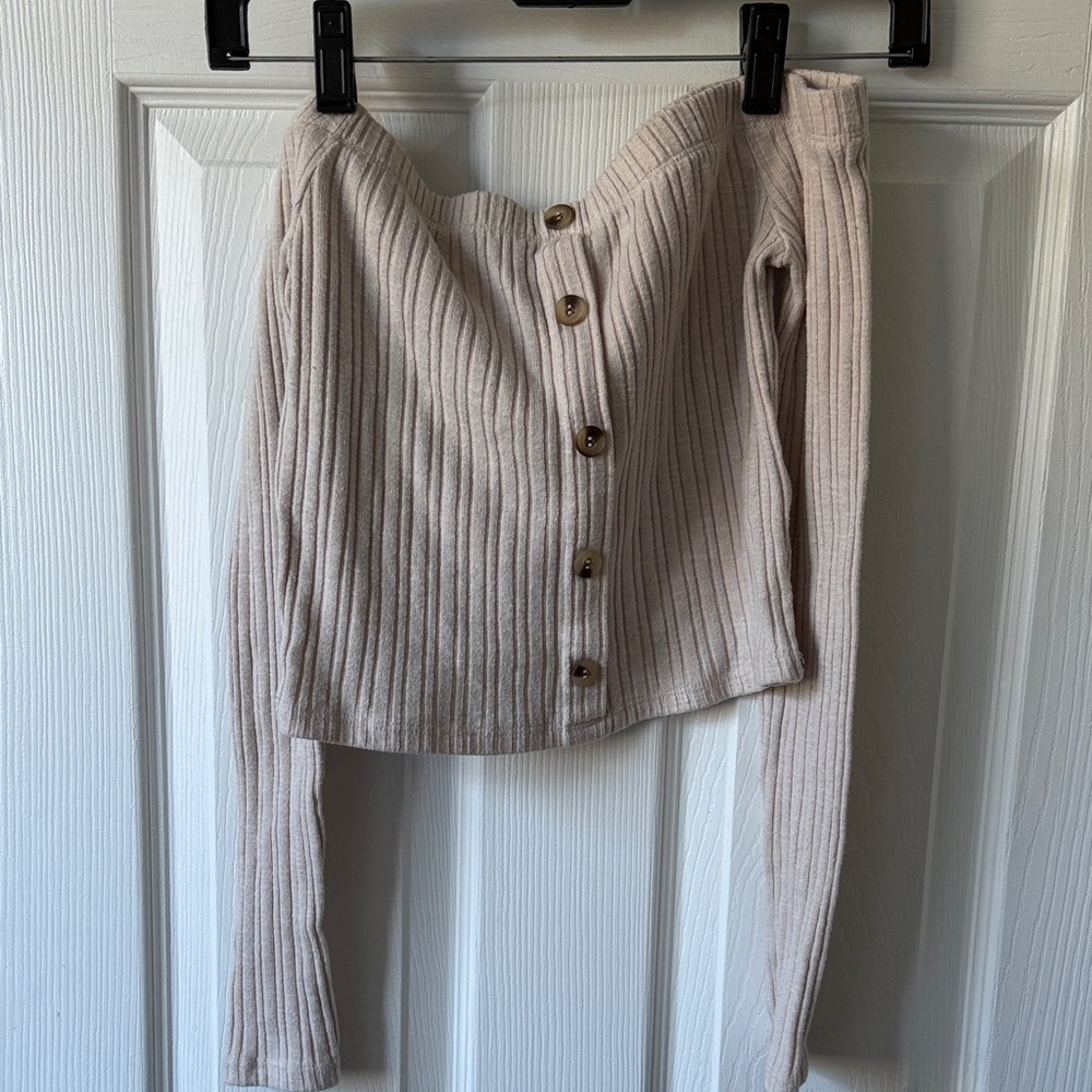 One Clothing Cream Ribbed Crop Top